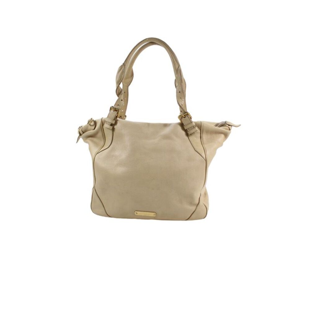 Burberry Womens Double Handle Zip Top Leather Tote Handbag Brown